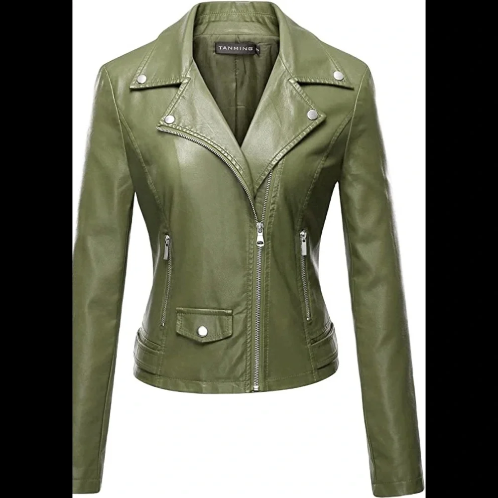 New Womens Zipper Leather Jacket Multiple Sizes - Picture 1 of 1